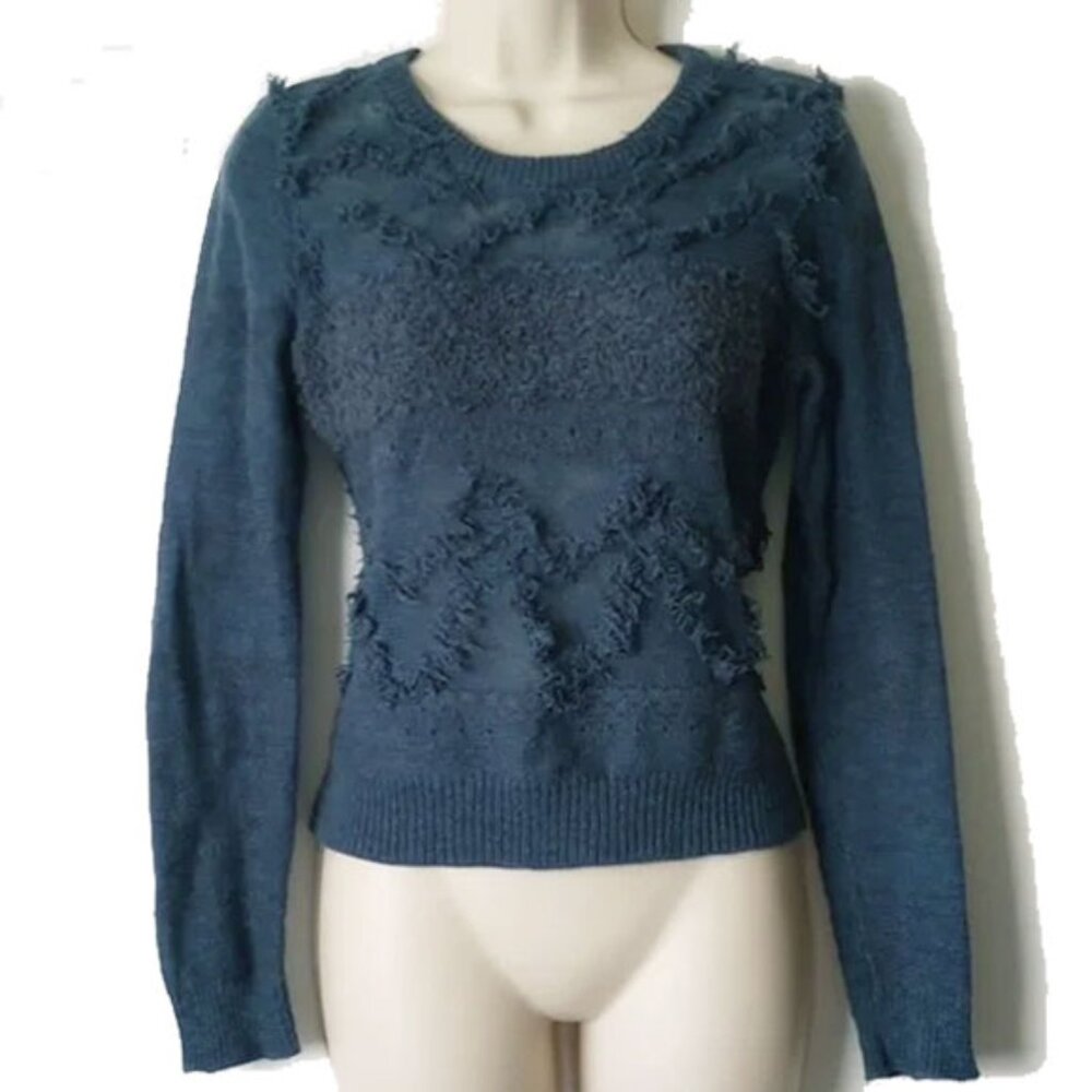 Anthropologie Moth Cotton Wool Eyelash Sweater XS Teal Blue - 50off3